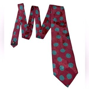 Vintage Karl Lagerfeld Burgundy and Teal Blue Polka Dot Tie